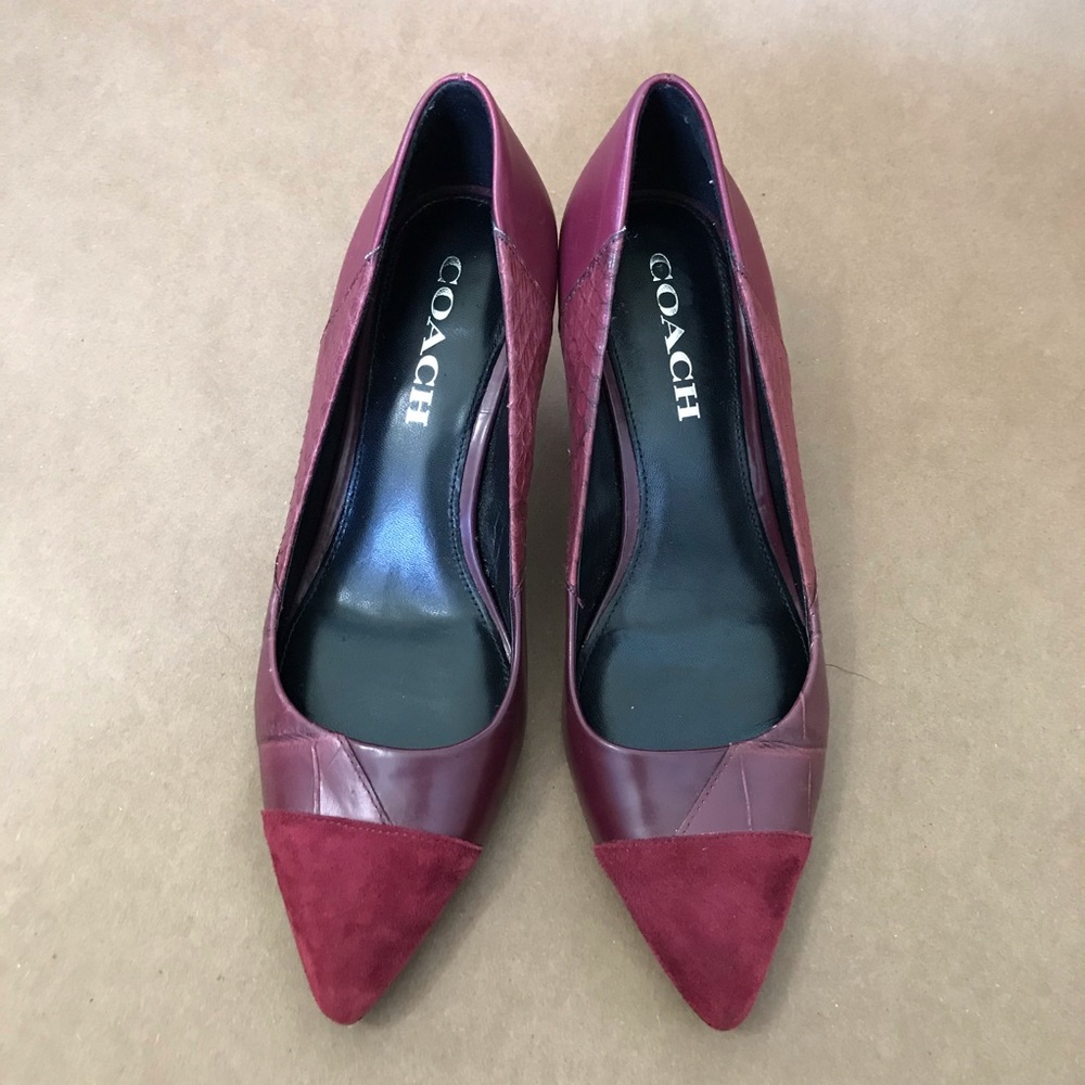 Coach Maroon Suede Pointed Toe Mixed Leather Pump